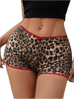Lace Trim Leopard Mini Shorts Drop Waist Skinny Party Clubwear